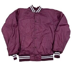 Vintage Satin Jacket Men‎ Large Maroon Bomber Made In USA 80s 90s Blank Plain